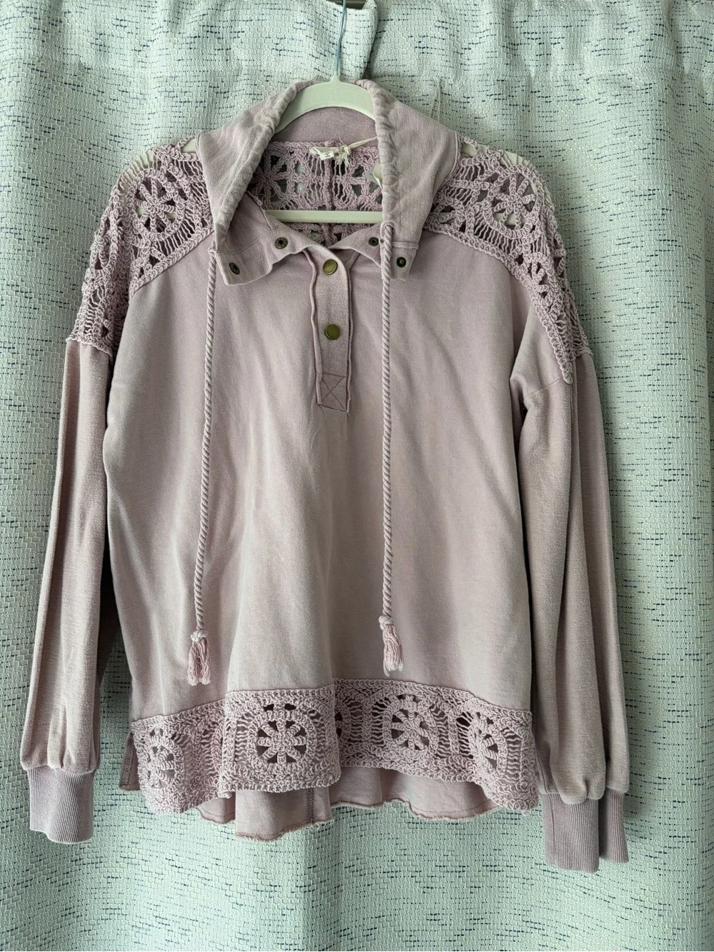 Hem & Thread Lace Trim Pullover Hoodie - Dusty Rose NWT - Picture 2 of 7